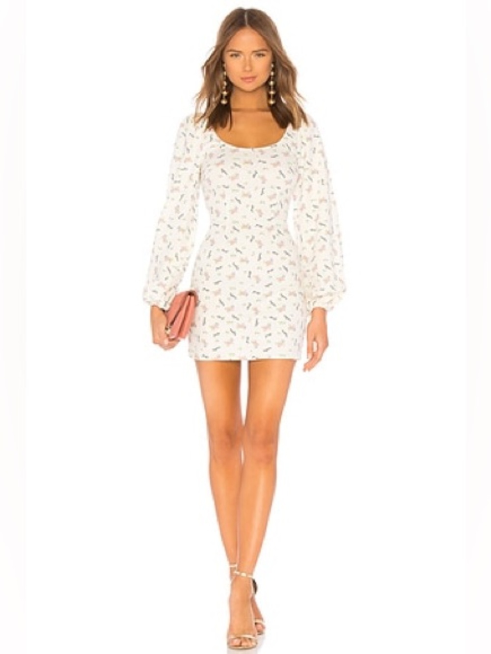 Revolve LPA Send Nudes Mini Dress Floral Puff Sleeve Women’s XS